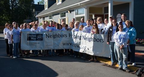 Group with Banner